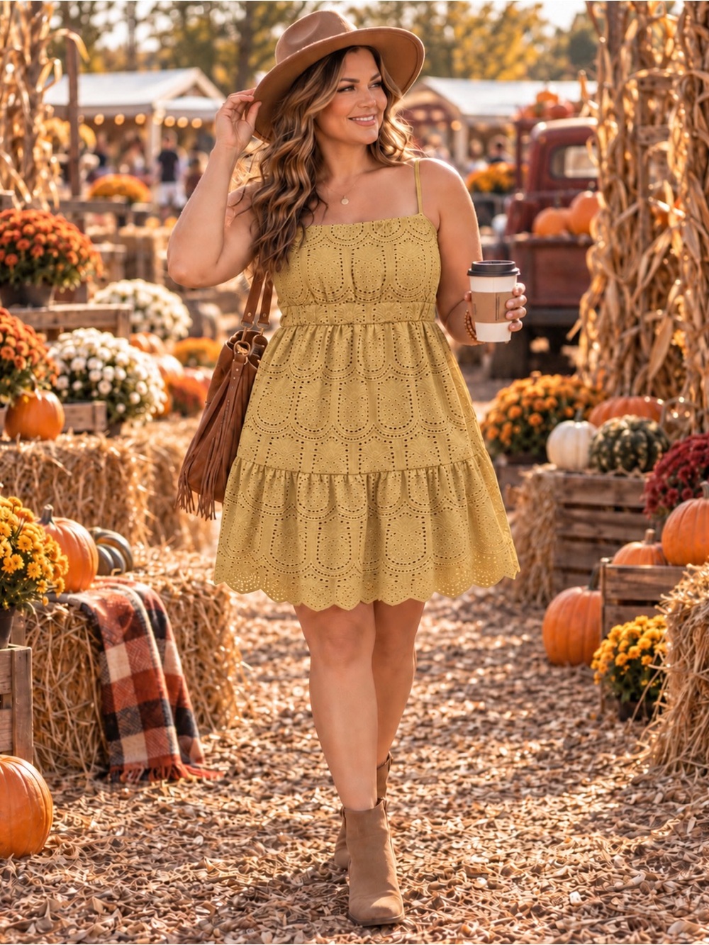 NWT Adelyn Rae Mustard Yellow Cotton Eyelet Mini Cami Dress Open Back XL